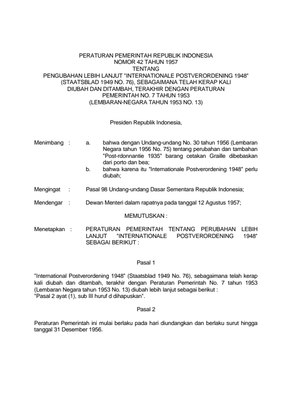 Peraturan Pemerintah Nomor 42 Tahun 1957