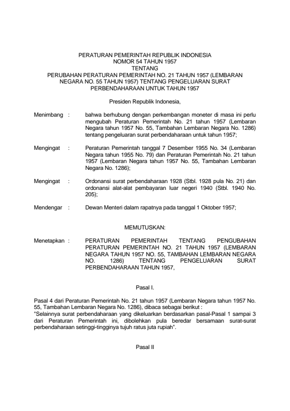 Peraturan Pemerintah Nomor 54 Tahun 1957
