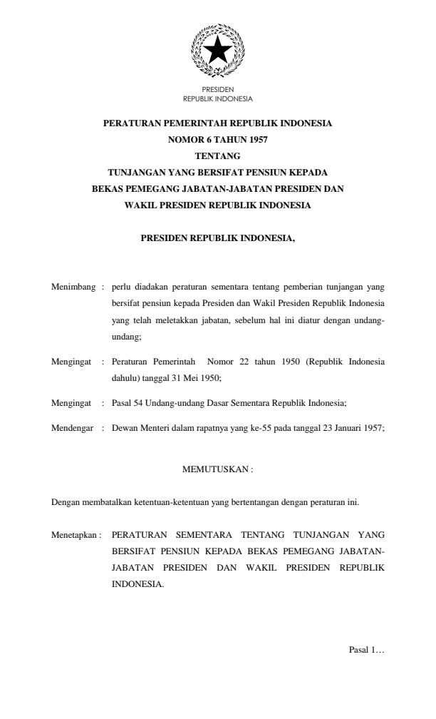 Peraturan Pemerintah Nomor 6 Tahun 1957