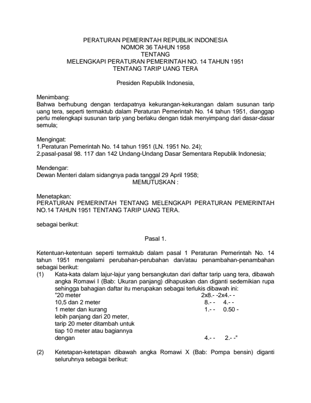 Peraturan Pemerintah Nomor 36 Tahun 1958