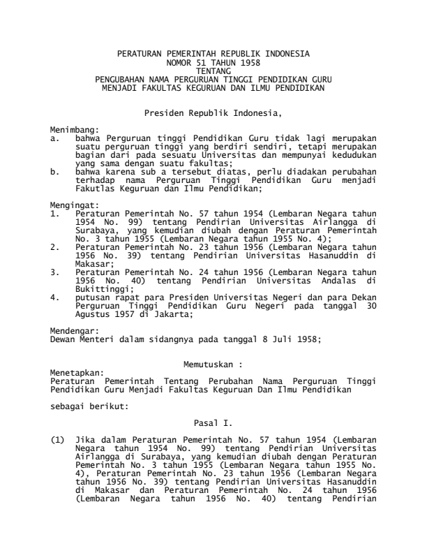 Peraturan Pemerintah Nomor 51 Tahun 1958