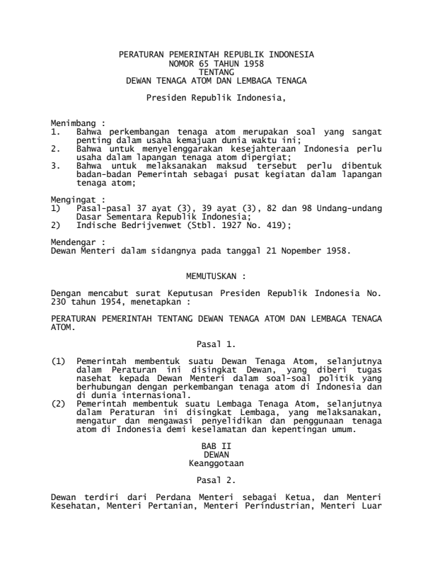 Peraturan Pemerintah Nomor 65 Tahun 1958