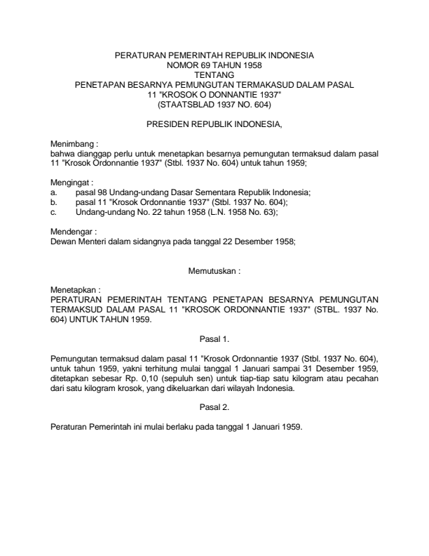 Peraturan Pemerintah Nomor 69 Tahun 1958