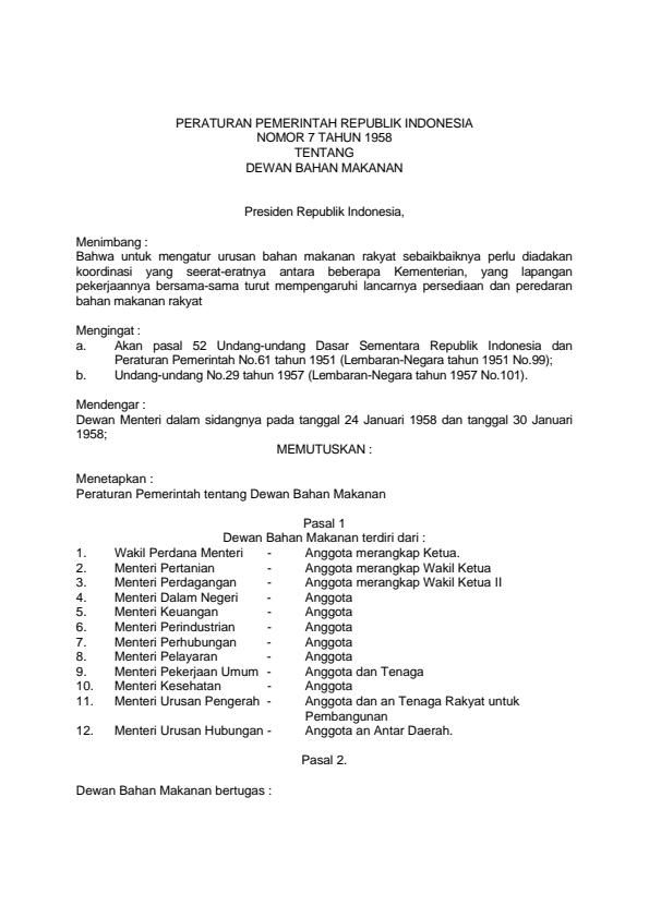 Peraturan Pemerintah Nomor 7 Tahun 1958