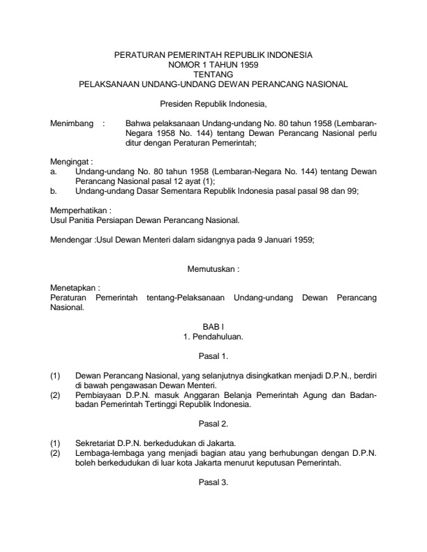 Peraturan Pemerintah Nomor 1 Tahun 1959