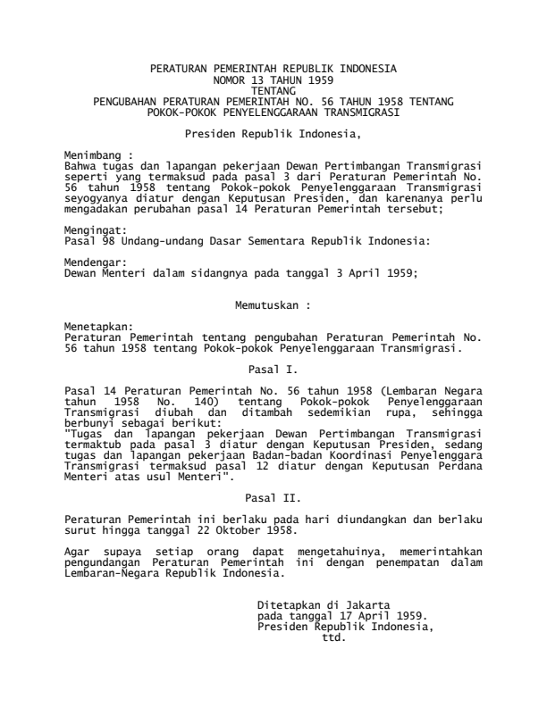 Peraturan Pemerintah Nomor 13 Tahun 1959