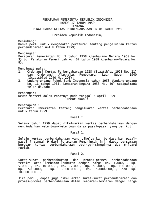 Peraturan Pemerintah Nomor 17 Tahun 1959