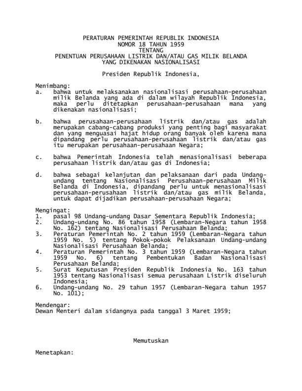 Peraturan Pemerintah Nomor 18 Tahun 1959
