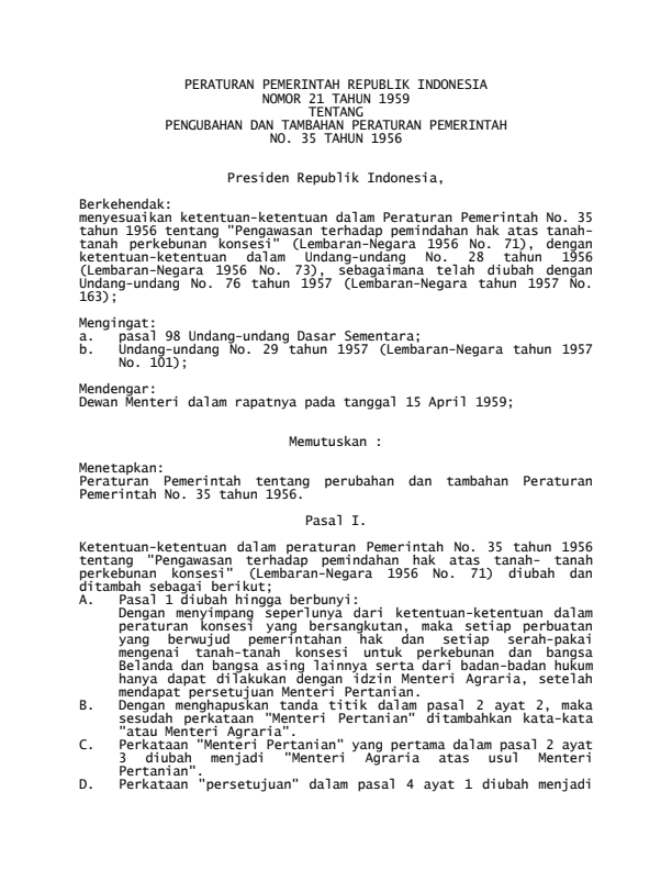 Peraturan Pemerintah Nomor 21 Tahun 1959