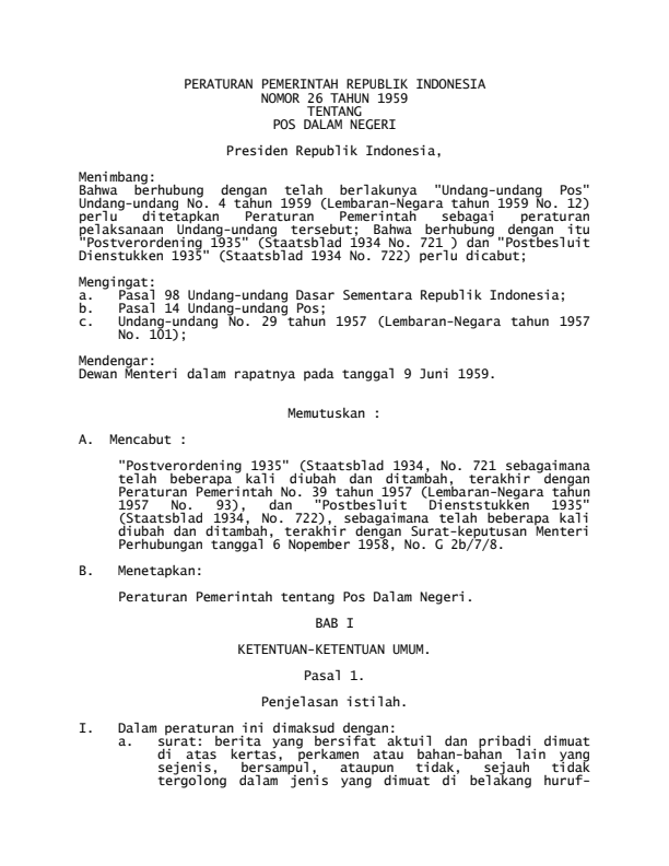 Peraturan Pemerintah Nomor 26 Tahun 1959