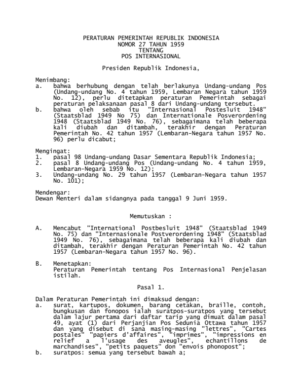 Peraturan Pemerintah Nomor 27 Tahun 1959