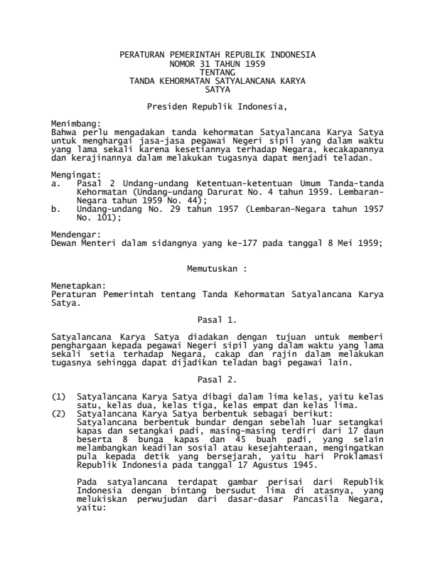 Peraturan Pemerintah Nomor 31 Tahun 1959