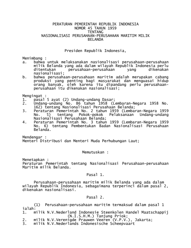 Peraturan Pemerintah Nomor 45 Tahun 1959
