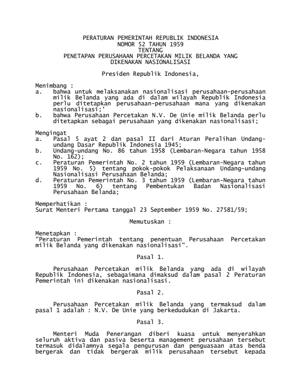 Peraturan Pemerintah Nomor 52 Tahun 1959