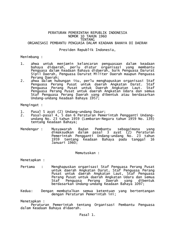 Peraturan Pemerintah Nomor 10 Tahun 1960