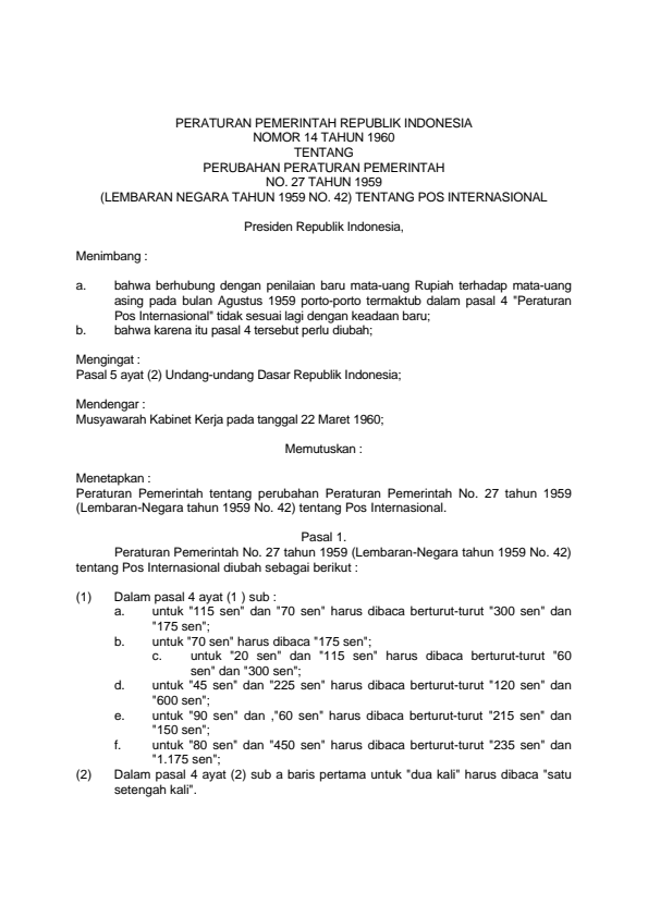 Peraturan Pemerintah Nomor 14 Tahun 1960