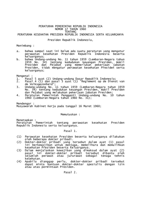 Peraturan Pemerintah Nomor 17 Tahun 1960