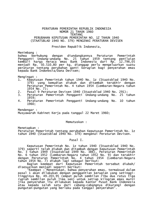Peraturan Pemerintah Nomor 21 Tahun 1960