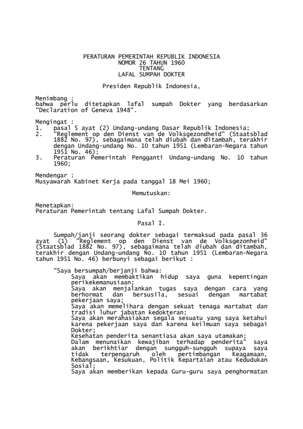 Peraturan Pemerintah Nomor 26 Tahun 1960