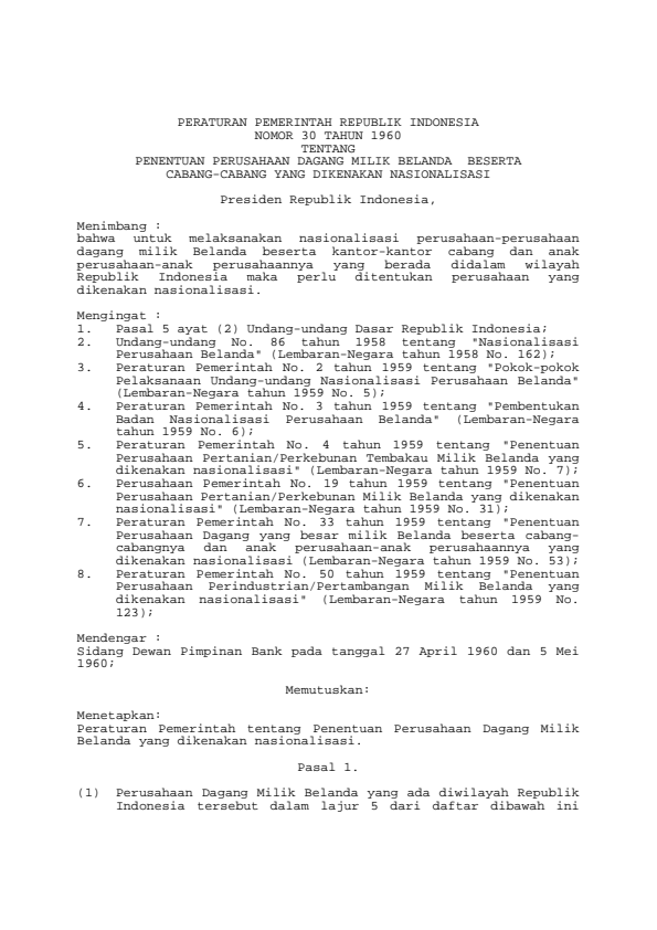 Peraturan Pemerintah Nomor 30 Tahun 1960
