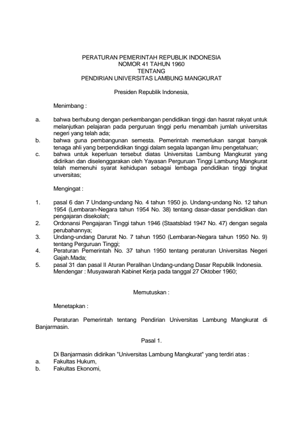 Peraturan Pemerintah Nomor 41 Tahun 1960