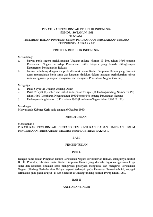 Peraturan Pemerintah Nomor 180 Tahun 1961