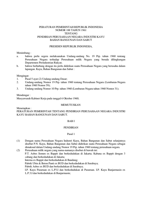 Peraturan Pemerintah Nomor 188 Tahun 1961