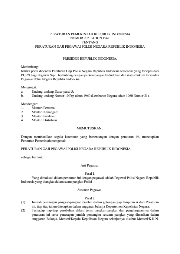 Peraturan Pemerintah Nomor 202 Tahun 1961