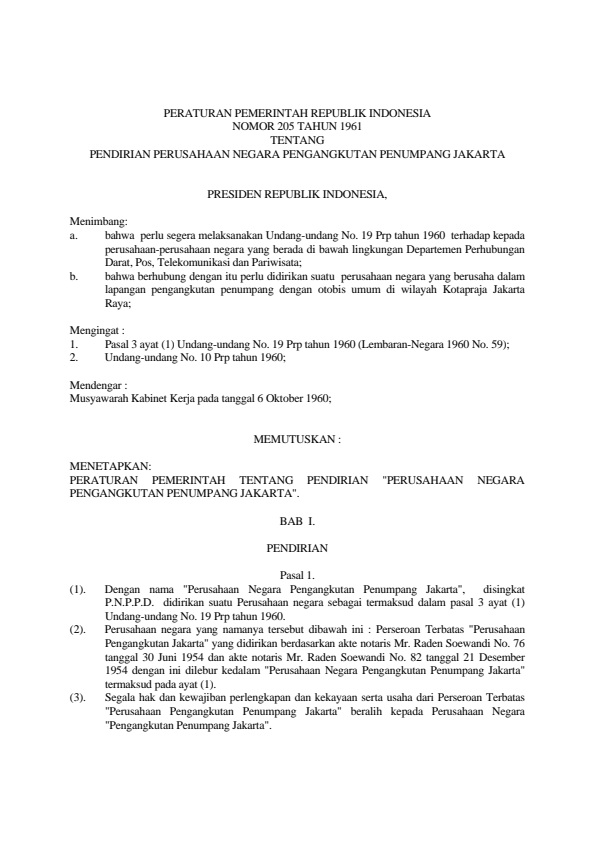 Peraturan Pemerintah Nomor 205 Tahun 1961