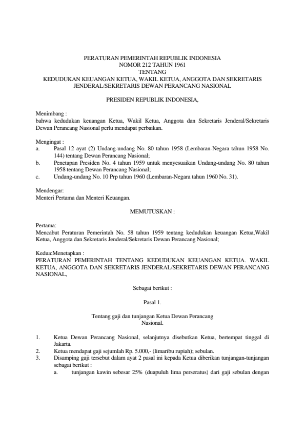 Peraturan Pemerintah Nomor 212 Tahun 1961