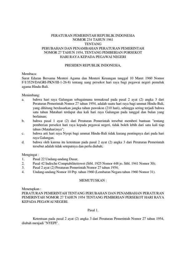 Peraturan Pemerintah Nomor 234 Tahun 1961
