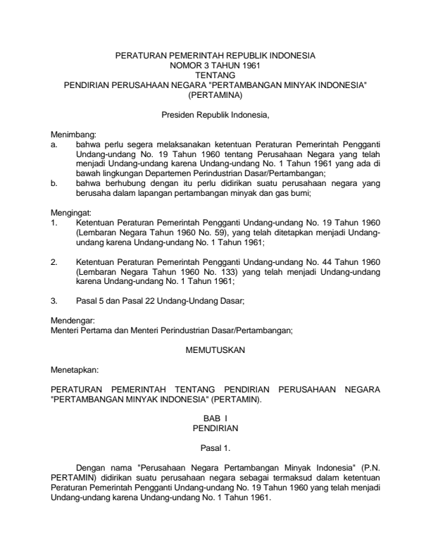Peraturan Pemerintah Nomor 3 Tahun 1961