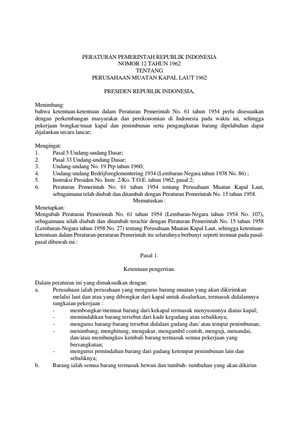 Peraturan Pemerintah Nomor 12 Tahun 1962