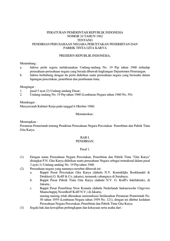 Peraturan Pemerintah Nomor 24 Tahun 1962