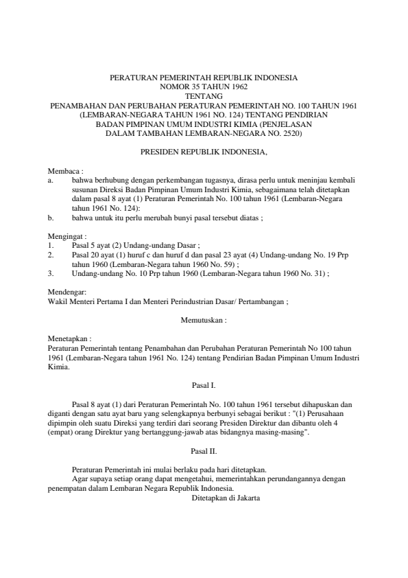 Peraturan Pemerintah Nomor 35 Tahun 1962