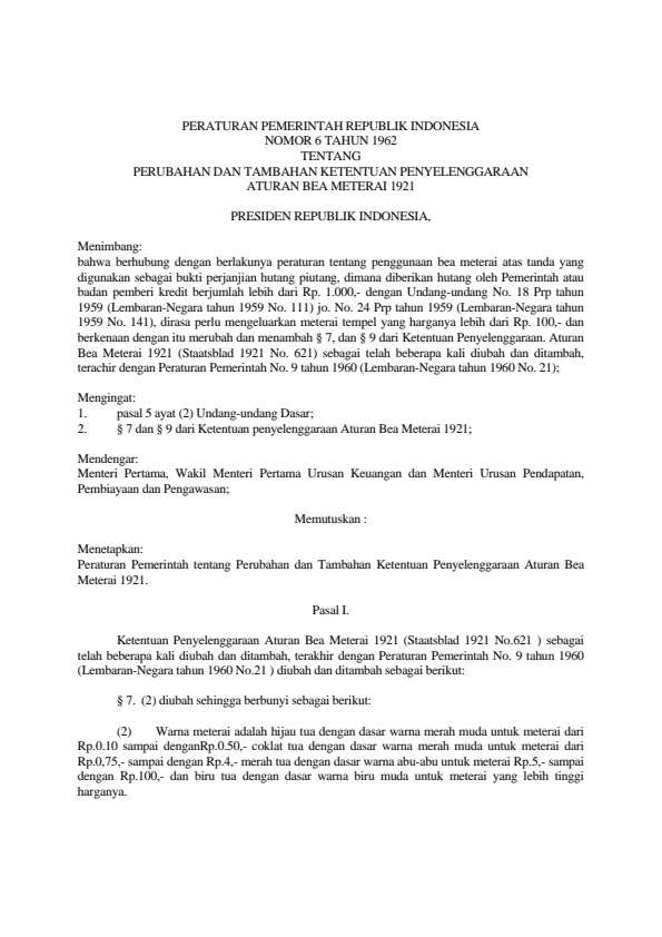 Peraturan Pemerintah Nomor 6 Tahun 1962