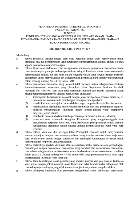Peraturan Pemerintah Nomor 18 Tahun 1963