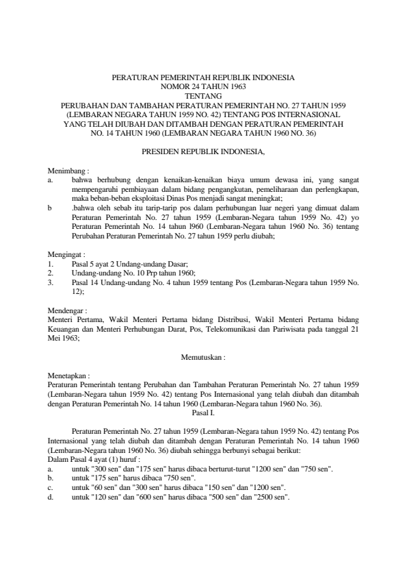 Peraturan Pemerintah Nomor 24 Tahun 1963