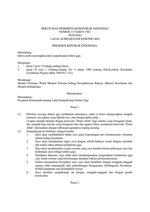 Peraturan Pemerintah Nomor 33 Tahun 1963