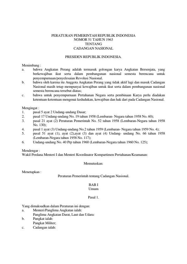 Peraturan Pemerintah Nomor 51 Tahun 1963