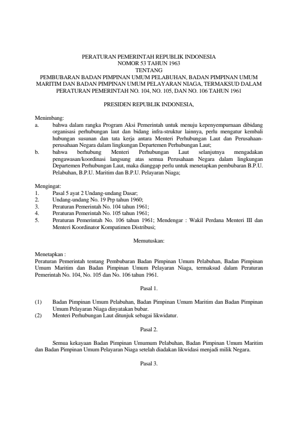 Peraturan Pemerintah Nomor 53 Tahun 1963