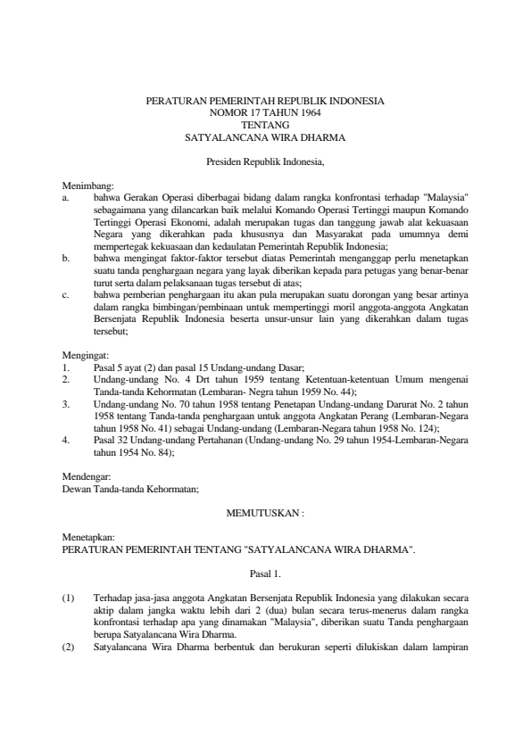 Peraturan Pemerintah Nomor 17 Tahun 1964