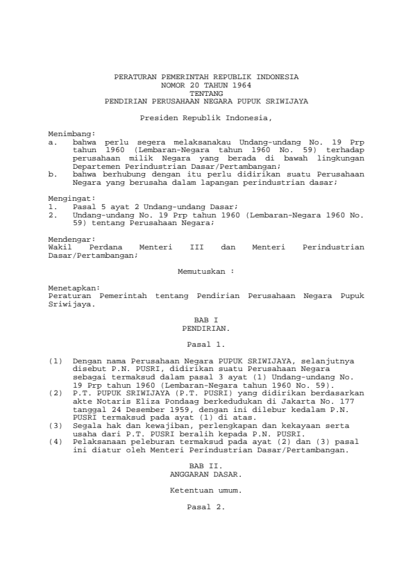 Peraturan Pemerintah Nomor 20 Tahun 1964
