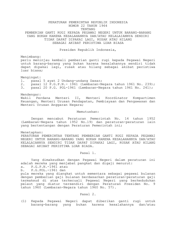 Peraturan Pemerintah Nomor 22 Tahun 1964