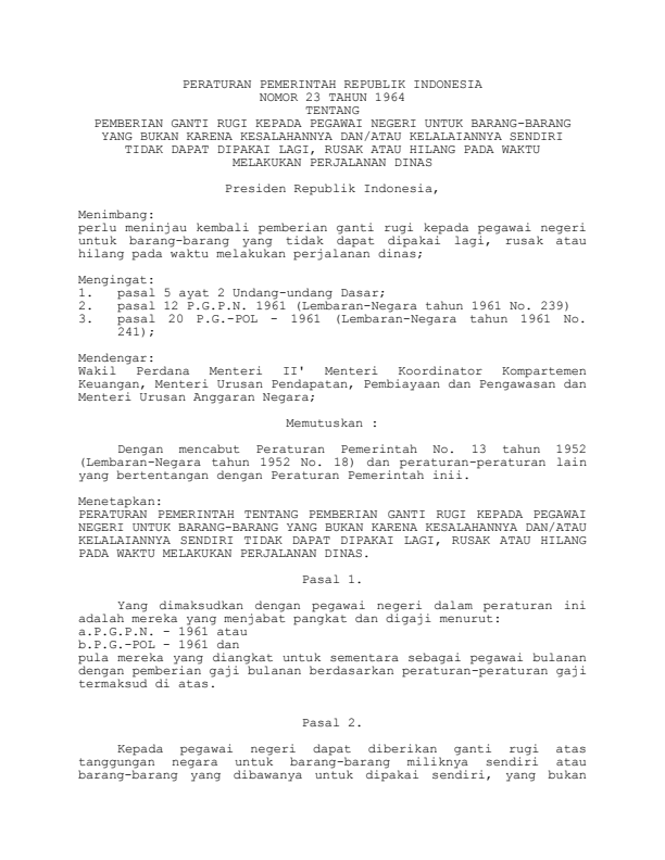 Peraturan Pemerintah Nomor 23 Tahun 1964