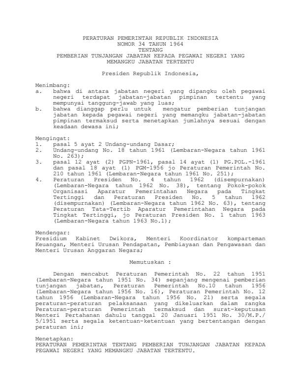 Peraturan Pemerintah Nomor 34 Tahun 1964