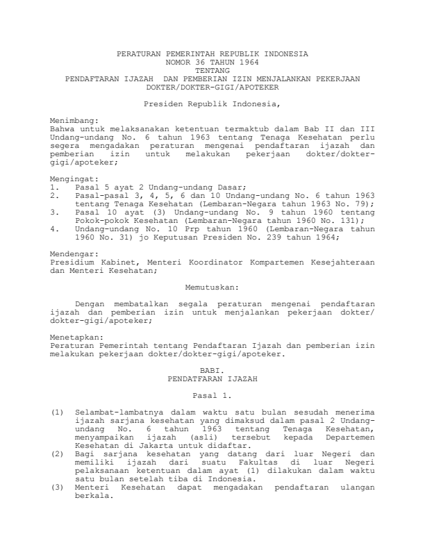 Peraturan Pemerintah Nomor 36 Tahun 1964