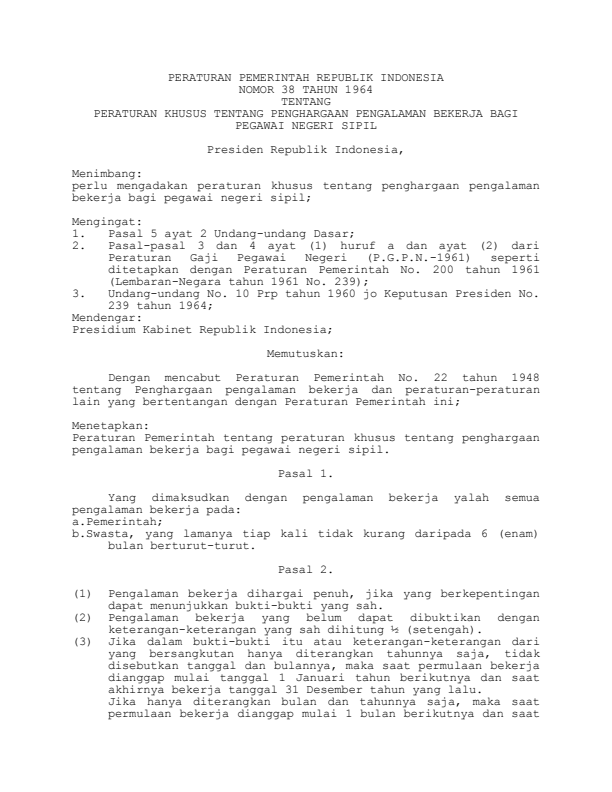 Peraturan Pemerintah Nomor 38 Tahun 1964