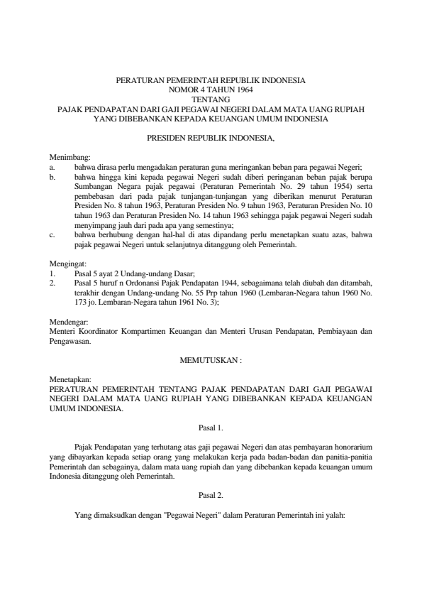 Peraturan Pemerintah Nomor 4 Tahun 1964