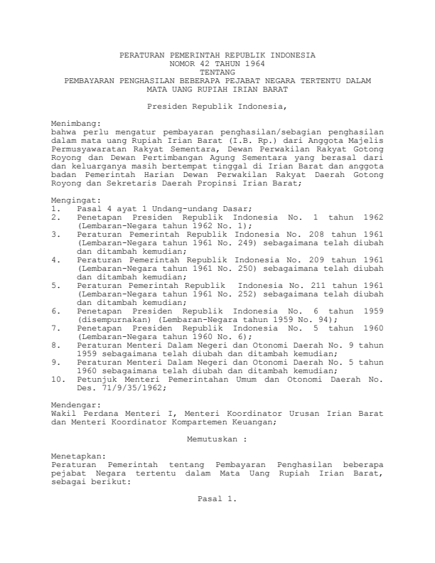 Peraturan Pemerintah Nomor 42 Tahun 1964